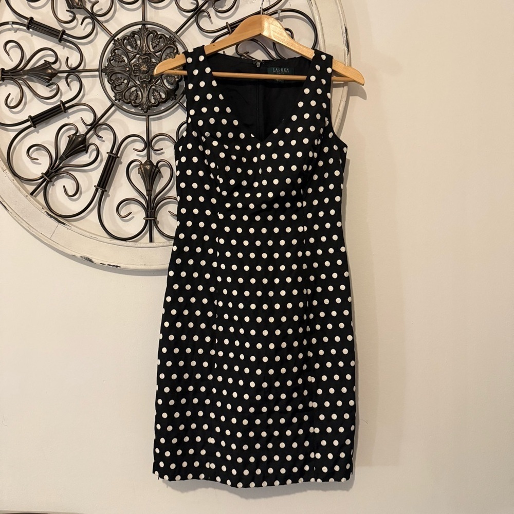 Lauren Ralph Lauren Black White Polka Dot Sleeveless Sheath Dress Size 6 Small - Picture 3 of 9